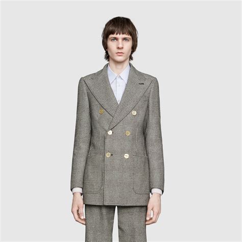 check wool jacket with gucci label|Gucci Prince of Wales check wool jacket.